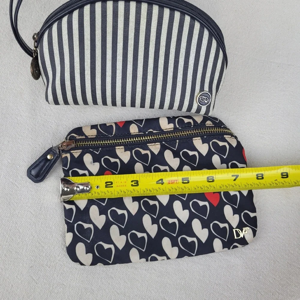 VTG‎ Oscar de la Renta Striped & DVF Heart Cosmetic Bag Bundle Black White Red